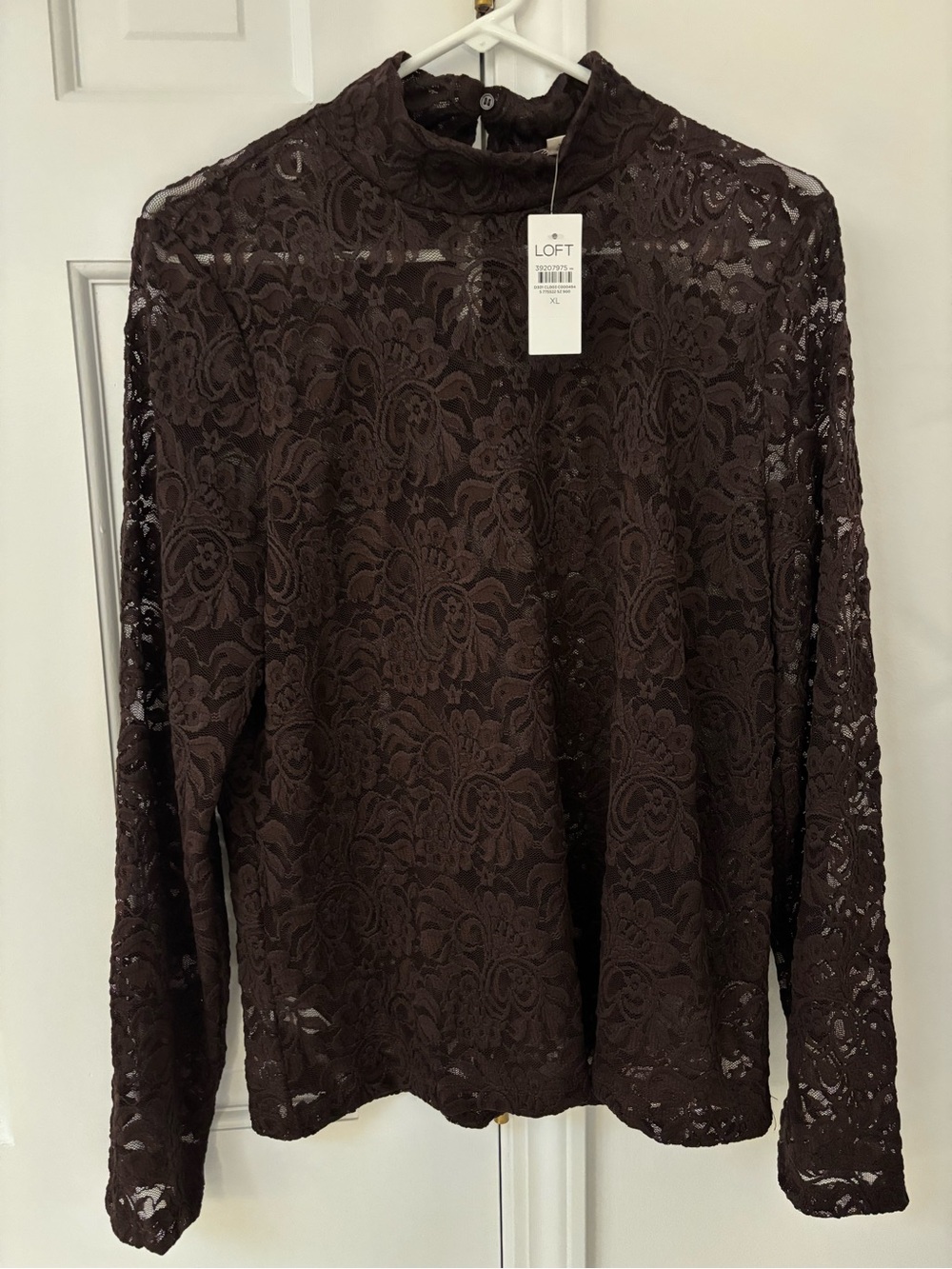 LOFT Brown Floral Lace Long-Sleeve Mock Neck Top Size XL